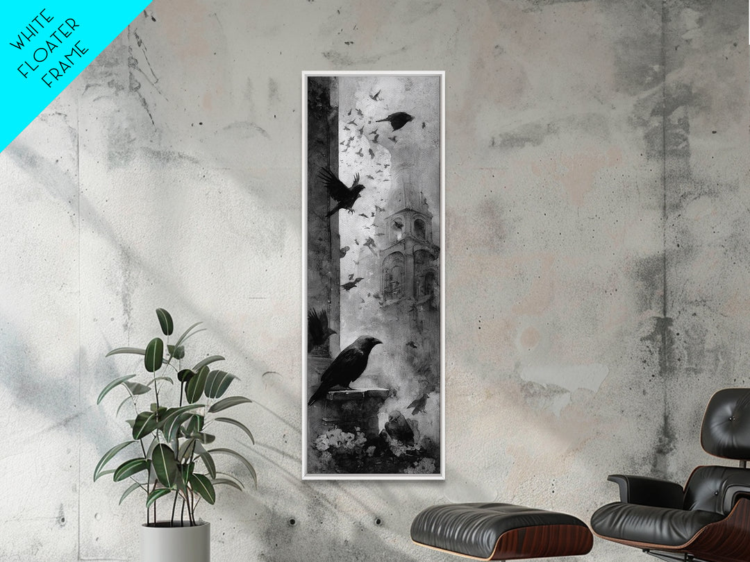 Ravens And Ruins, Symbolist Dream Art, Tall Narrow Wall Art, Dark Fantasy Wall Art, Canvas Print, Halloween Wall Art