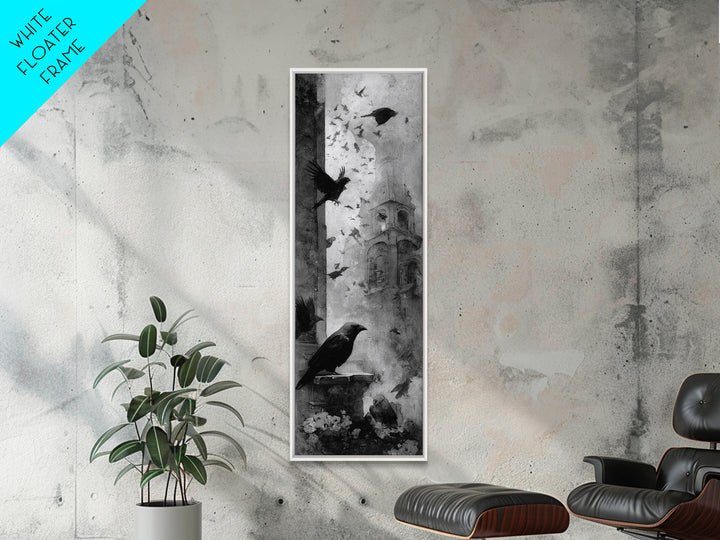 Ravens And Ruins, Symbolist Dream Art, Tall Narrow Wall Art, Dark Fantasy Wall Art, Canvas Print, Halloween Wall Art