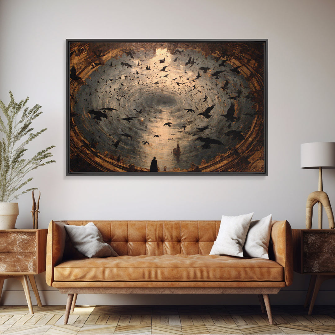 Ravens And Ruins, Symbolist Gothic Landscape, Landscape Wall Art, Dark Halloween Decor, Canvas Print, Halloween Wall Art, Horror Wall Art
