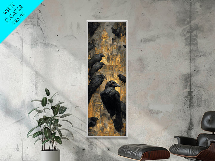Ravens And Ruins, Ornate Symbolist Art, Tall Narrow Wall Art, Dark Fantasy Wall Art, Framed Canvas Print, Halloween Wall Art