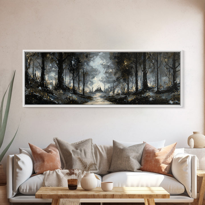 Moonlit Forest Path Canvas Print, Dark Art, Luxury Decor, Living Room Decor, Fine Art, Nocturne, Art Print, Digital Art, DAR-3x1-19