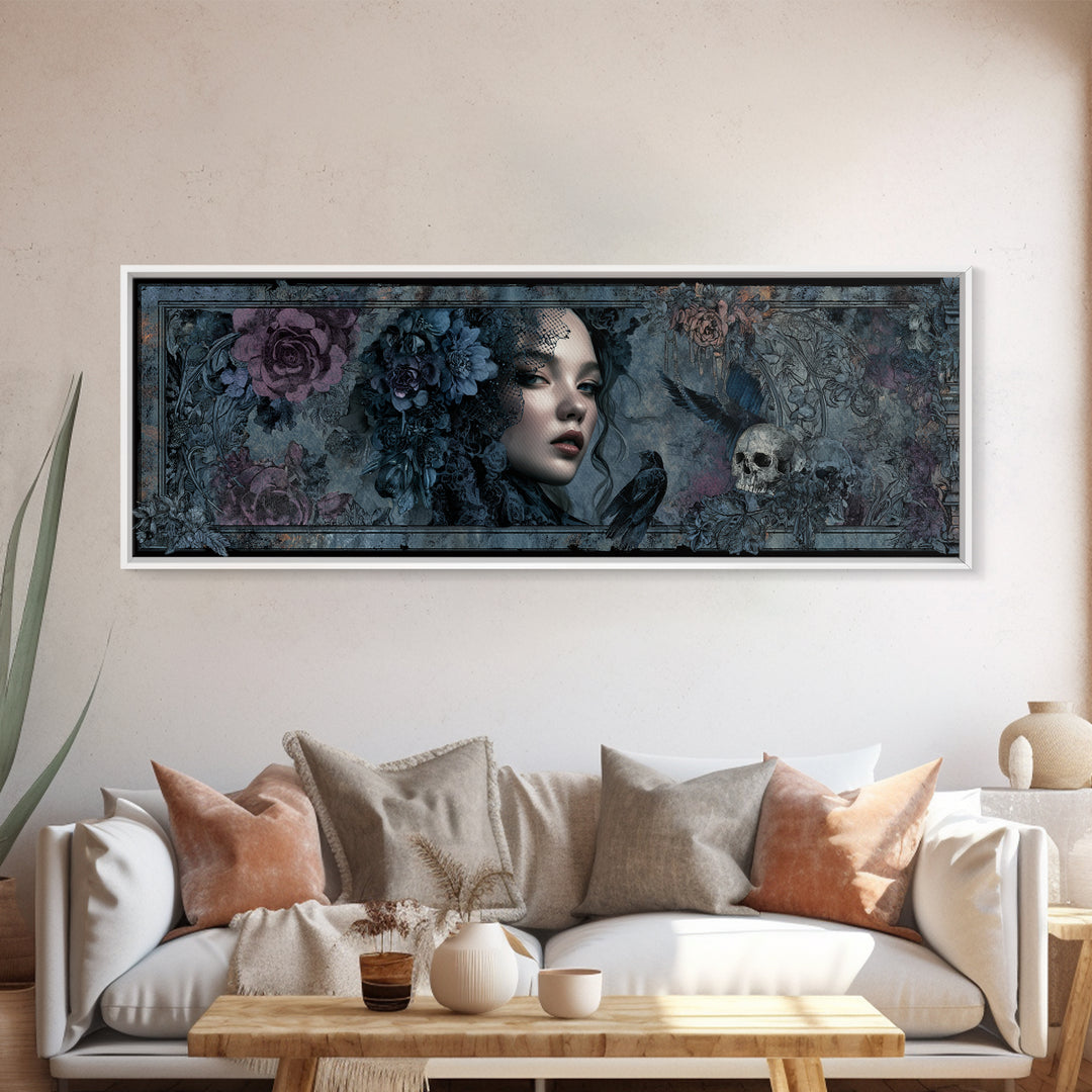 Gothic Woman Portrait Canvas Print, Dark Art, Weird Art, Living Room Decor, Fine Art, Nocturne, Textured Painting, DAR-3x1-20