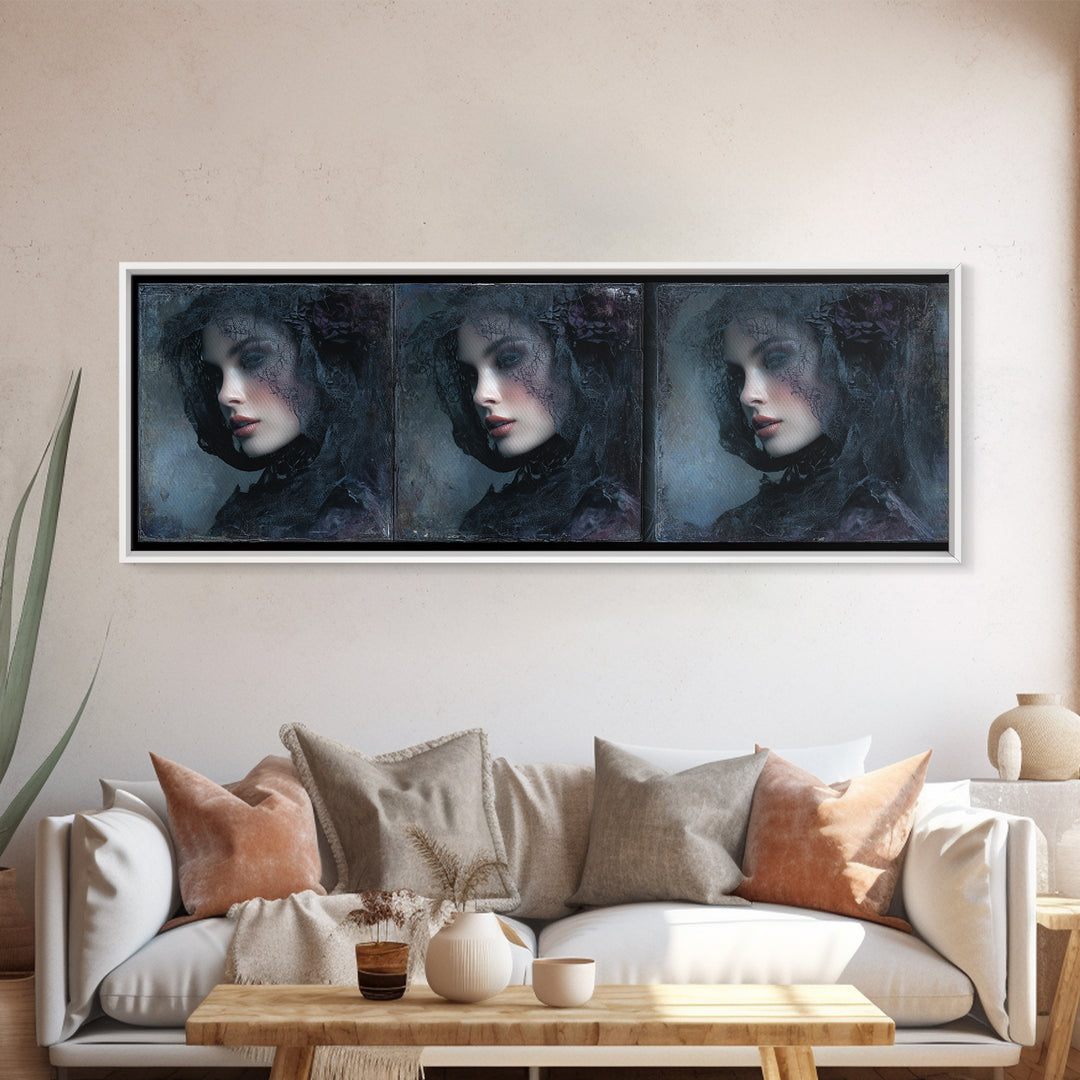 Gothic Woman Portrait Canvas Print, Dark Art, Art Print, Living Room Decor, Nocturne, Halloween Art, Unique Wall Decor, DAR-3x1-92