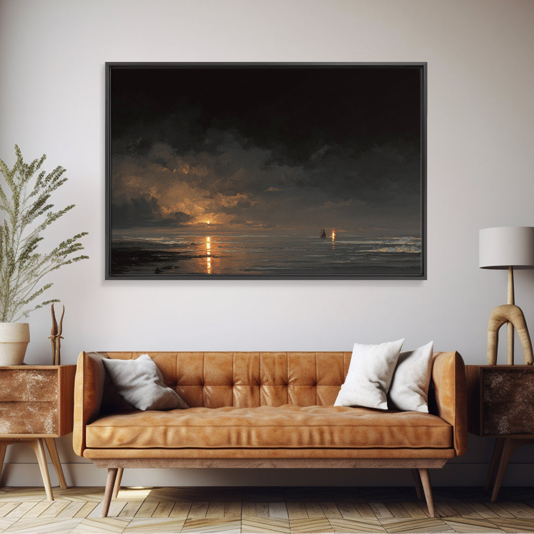 Stormy Sea under a Nearly Black Sky Canvas Print, Dark Art, Fantasy Art, Living Room Decor, Fine Art, Nocturne, DAR-3x2-57