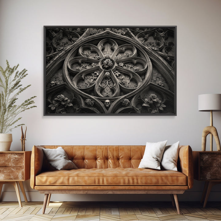 Gothic Cathedral Window Canvas Print, Dark Art, Minimalist Decor, Living Room Decor, Fine Art, Nocturne, Oil Painting, DAR-3x2-68