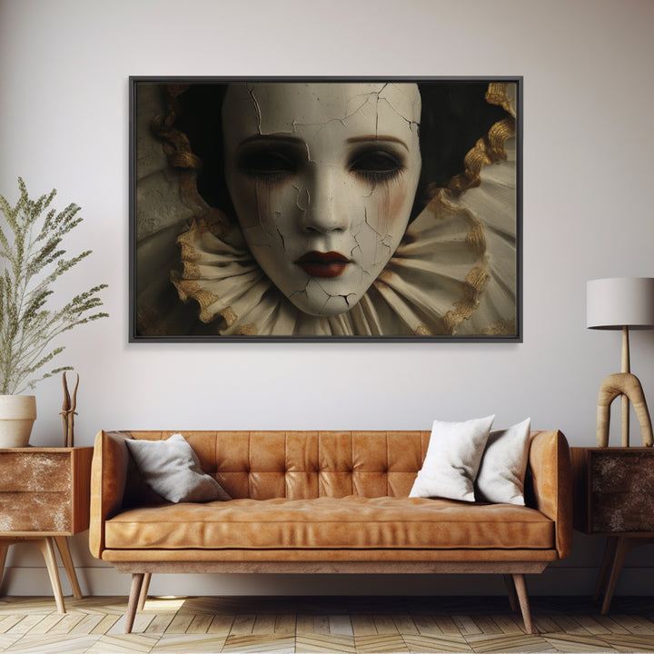 Cracked Porcelain Doll Portrait Canvas Print, Dark Art, Painting, Living Room Decor, Oil Painting, Nocturne, Gothic Wall Art, DAR-3x2-75