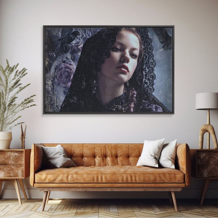 Gothic Woman Portrait Framed Canvas Print, Dark Art, Gothic Art, Living Room Decor, Fine Art, Nocturne, Fine Art Print, DAR-3x2-8