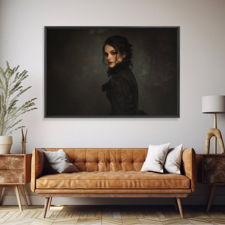 Vampire Inspired Portrait with Pale Dramatic Light Canvas Print, Dark Art, Boho Decor, Living Room Decor, Fine Art, Nocturne, DAR-3x2-89