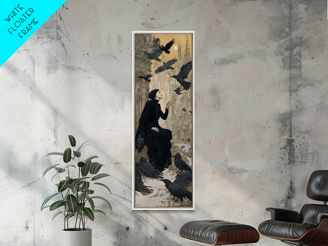 Ravens And Ruins, Symbolist Death Art, Tall Narrow Wall Art, Dark Halloween Decor, Canvas Print, Halloween Wall Art