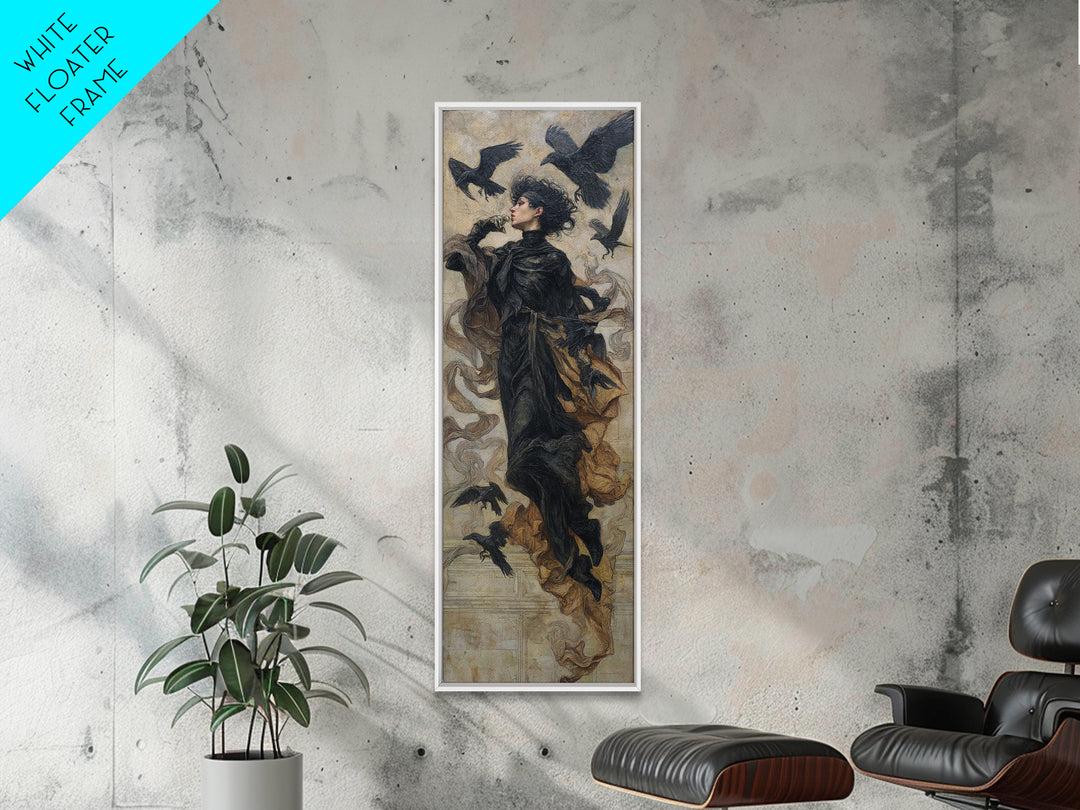 Ravens And Ruins, Dark Symbolist Art, Tall Narrow Wall Art, Dark Fantasy Wall Art, Framed Canvas Print, Halloween Wall Art