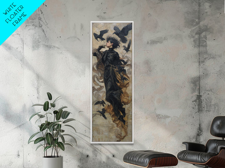 Ravens And Ruins, Dark Symbolist Art, Tall Narrow Wall Art, Dark Fantasy Wall Art, Framed Canvas Print, Halloween Wall Art