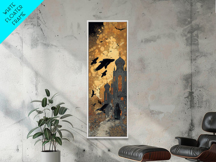 Ravens And Ruins, Stained Glass Gothic Art, Tall Narrow Wall Art, Dark Fantasy Wall Art, Canvas Print, Halloween Wall Art