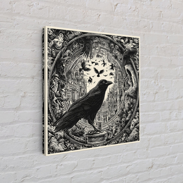 Ravens And Ruins, Macabre Folk Print Art, Square Wall Art, Dark Fantasy Wall Art, Canvas Print, Halloween Wall Art