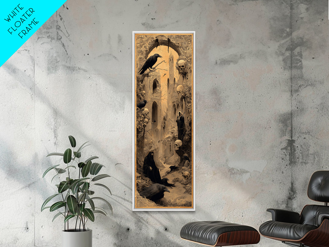Ravens And Ruins, Surreal Apocalyptic Art, Tall Narrow Wall Art, Dark Halloween Decor, Canvas Print, Halloween Wall Art