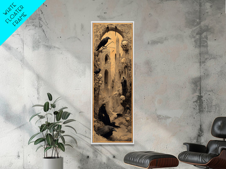 Ravens And Ruins, Surreal Apocalyptic Art, Tall Narrow Wall Art, Dark Halloween Decor, Canvas Print, Halloween Wall Art