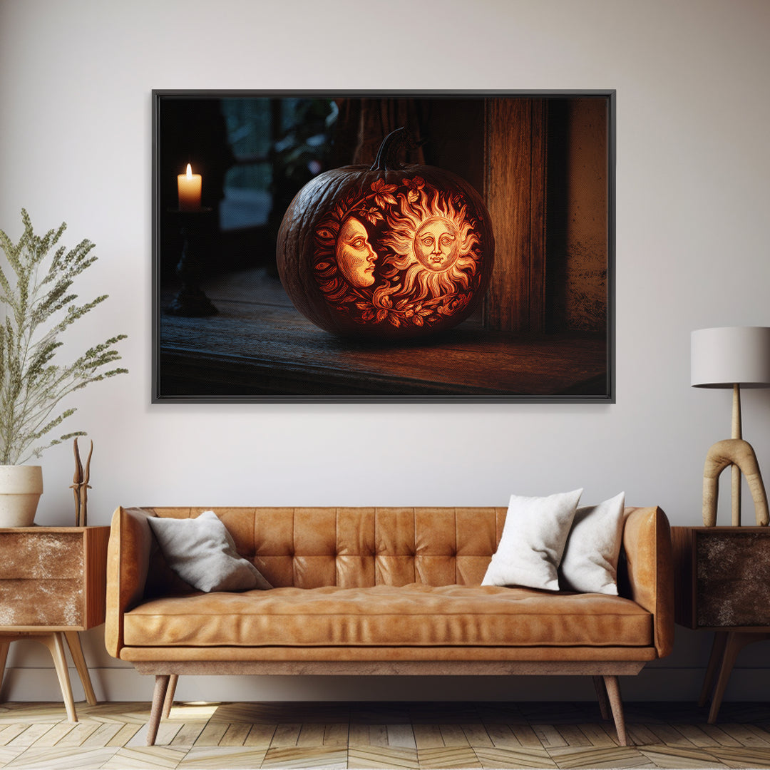 Pumpkins And Moon Phases, Danse Macabre Art, Landscape Wall Art, Macabre Wall Art, Canvas Print, Halloween Wall Art