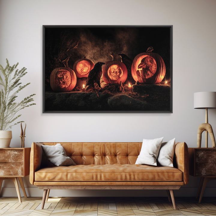 Pumpkins And Moon Phases, Baroque Witchcraft Art, Landscape Wall Art, Dark Fantasy Wall Art, Canvas Print, Halloween Wall Art