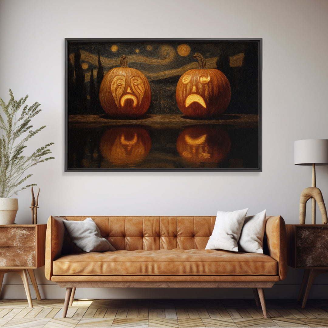 Pumpkins And Moon Phases, Symbolist Gothic Landscape, Landscape Wall Art, Gothic Horror Wall Art, Canvas Print, Halloween Wall Art
