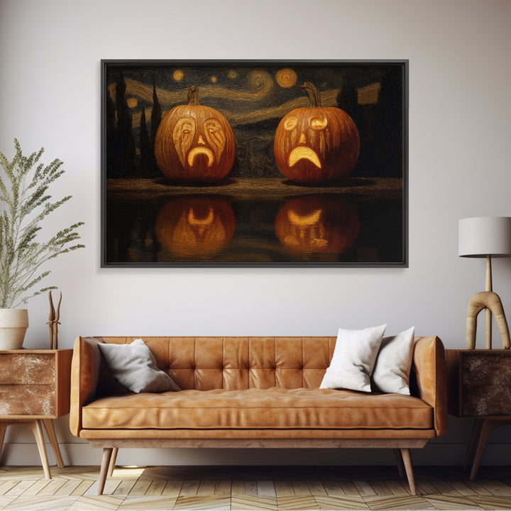 Pumpkins And Moon Phases, Symbolist Gothic Landscape, Landscape Wall Art, Gothic Horror Wall Art, Canvas Print, Halloween Wall Art