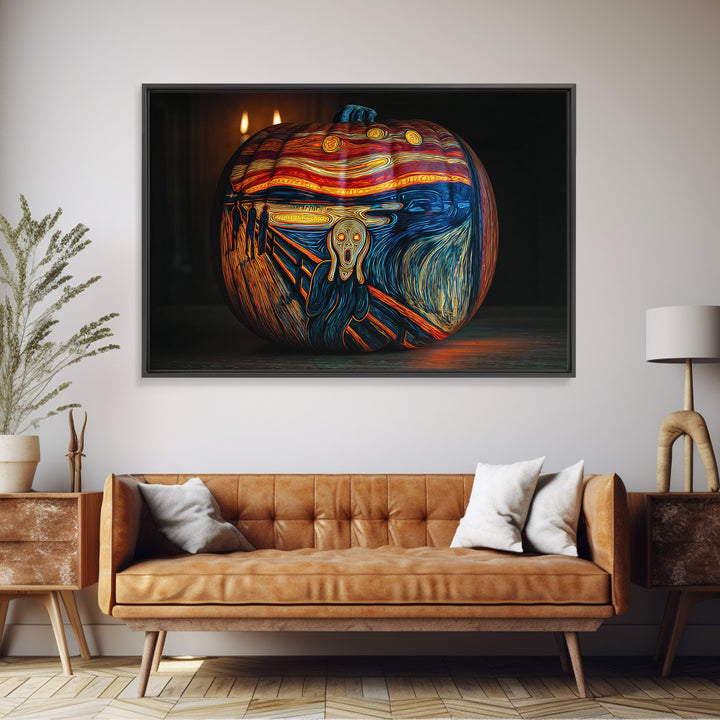 Pumpkins And Moon Phases, Expressionist Gothic Art, Landscape Wall Art, Dark Halloween Decor, Canvas Print, Halloween Wall Art