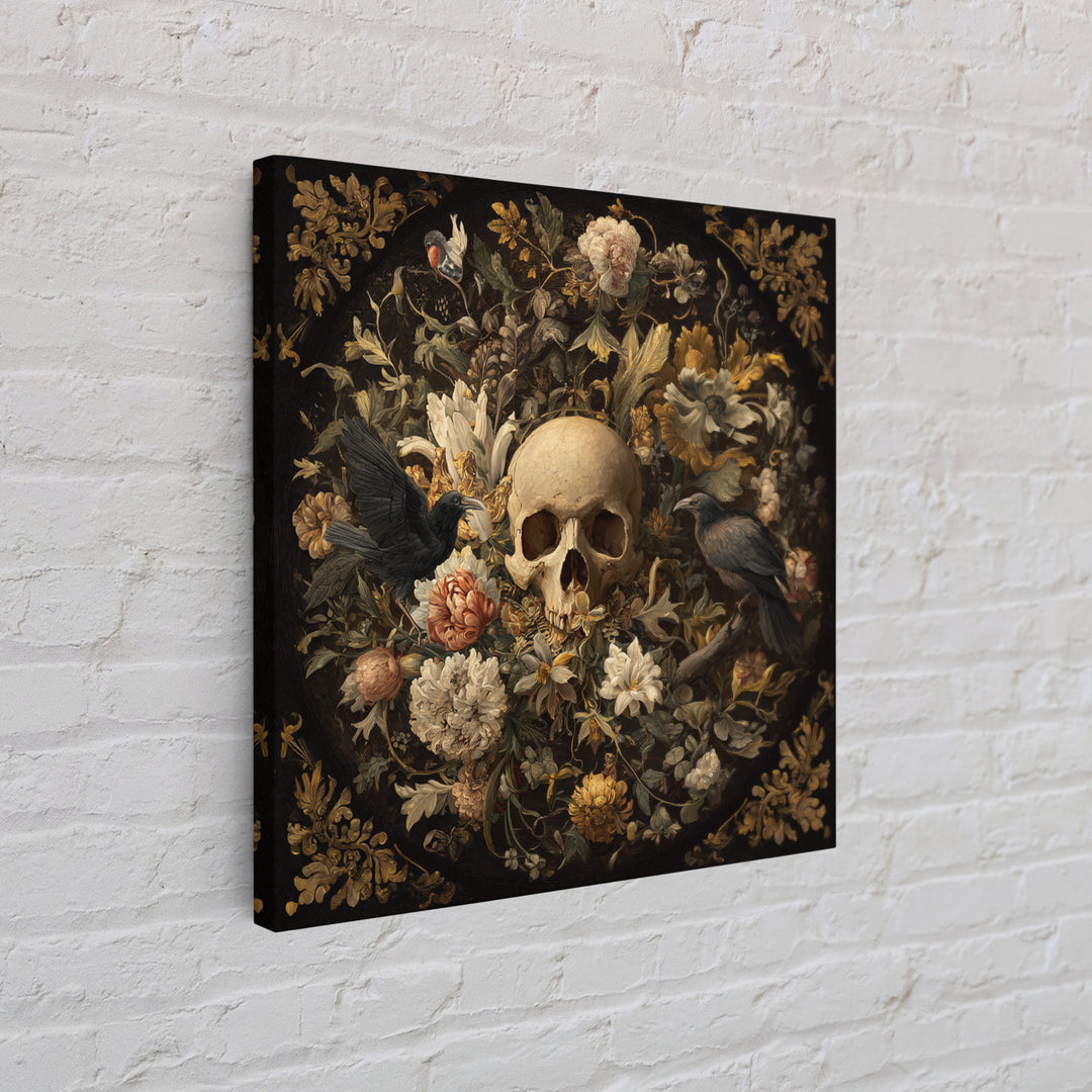 Skeletal Botanicals, Baroque Witchcraft Art, Square Wall Art, Dark Halloween Decor, Canvas Print, Halloween Wall Art, Spooky Wall Decor