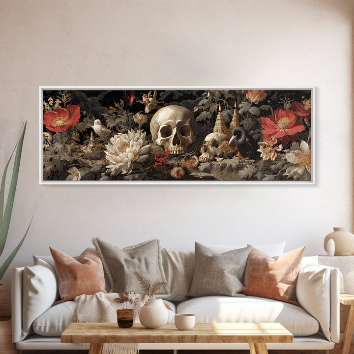 Skeletal Botanicals, Apocalyptic Romantic Art, Extra Wide Wall Art, Macabre Wall Art, Canvas Print, Halloween Wall Art, Halloween Decor
