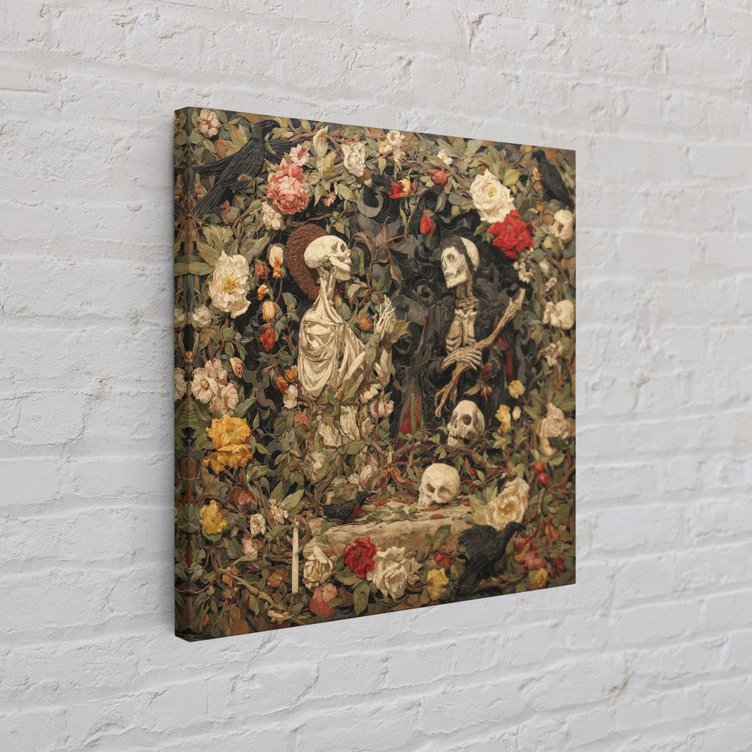 Skeletal Botanicals, Dark Symbolist Art, Square Wall Art, Macabre Wall Art, Canvas Print, Halloween Wall Art, Statement Wall Art