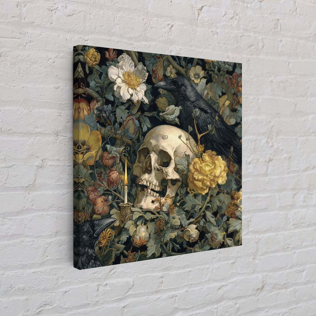 Skeletal Botanicals, Symbolist Etching Art, Square Wall Art, Macabre Wall Art, Framed Canvas Print, Halloween Wall Art, Halloween Decor