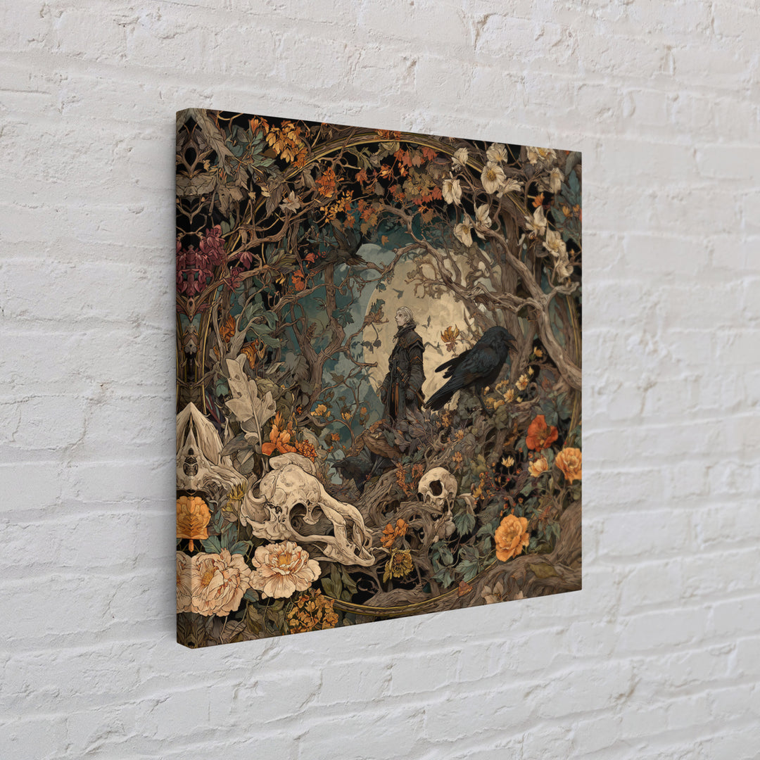 Skeletal Botanicals, Gothic Storybook Art, Square Wall Art, Macabre Wall Art, Framed Canvas Print, Halloween Wall Art