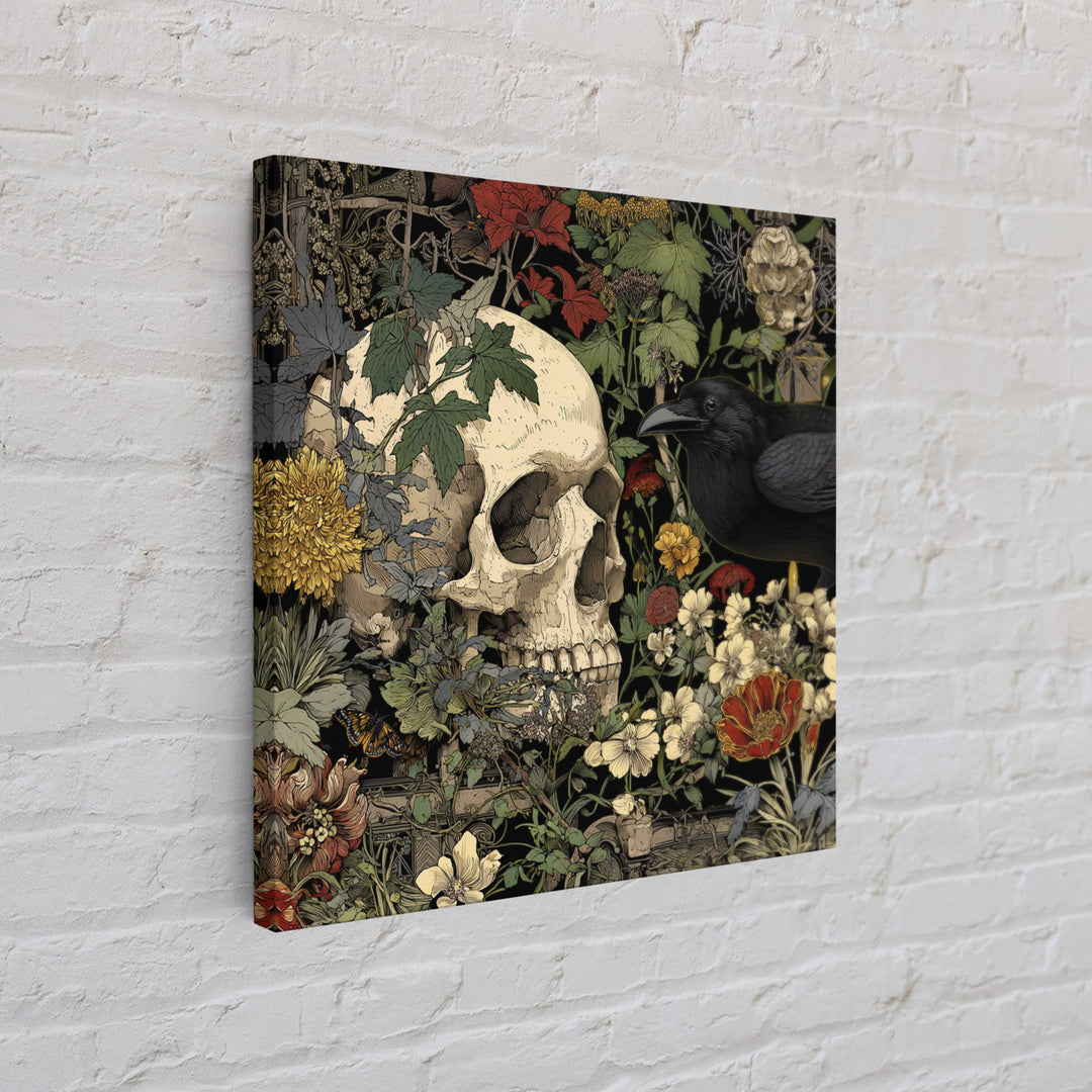 Skeletal Botanicals, Stained Glass Gothic Art, Square Wall Art, Gothic Horror Wall Art, Framed Canvas Print, Halloween Wall Art