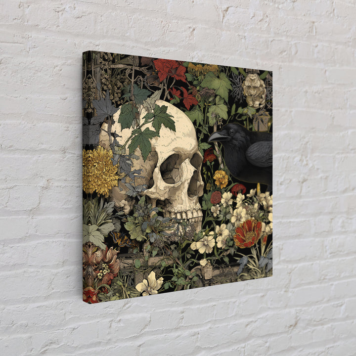 Skeletal Botanicals, Stained Glass Gothic Art, Square Wall Art, Gothic Horror Wall Art, Framed Canvas Print, Halloween Wall Art