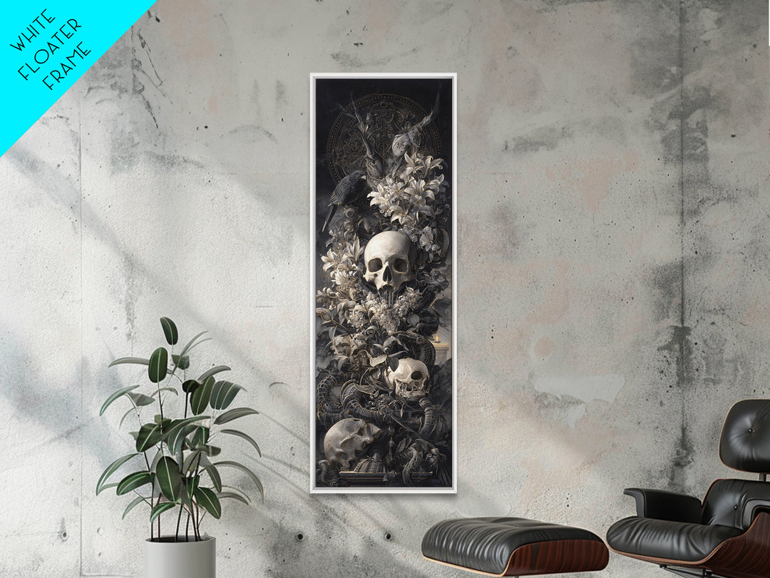 Skeletal Botanicals, Biomechanical Horror Art, Tall Narrow Wall Art, Macabre Wall Art, Framed Canvas Print, Halloween Wall Art