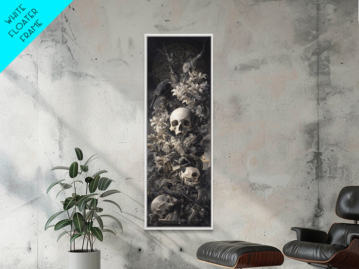 Skeletal Botanicals, Biomechanical Horror Art, Tall Narrow Wall Art, Macabre Wall Art, Framed Canvas Print, Halloween Wall Art
