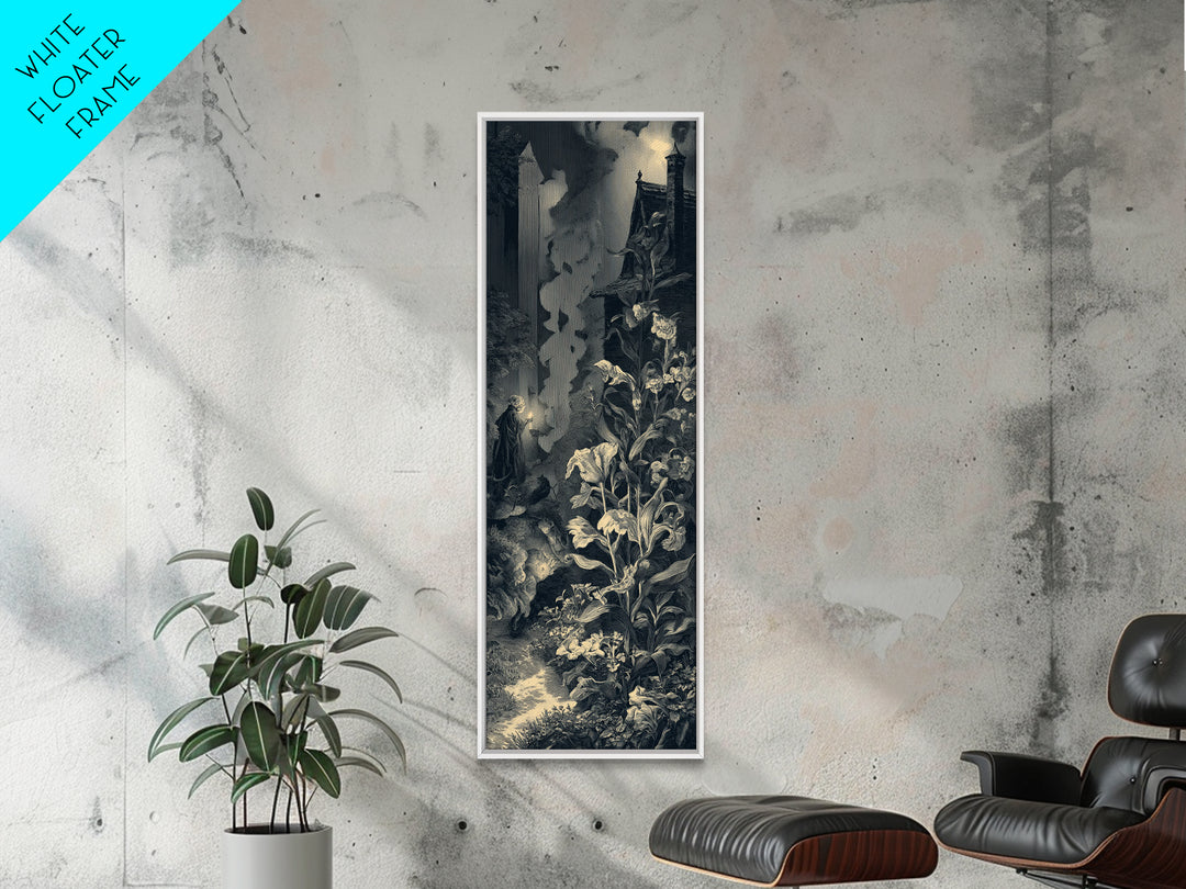 The Poison Garden, Gothic Engraving Art, Tall Narrow Wall Art, Dark Halloween Decor, Canvas Print, Halloween Wall Art