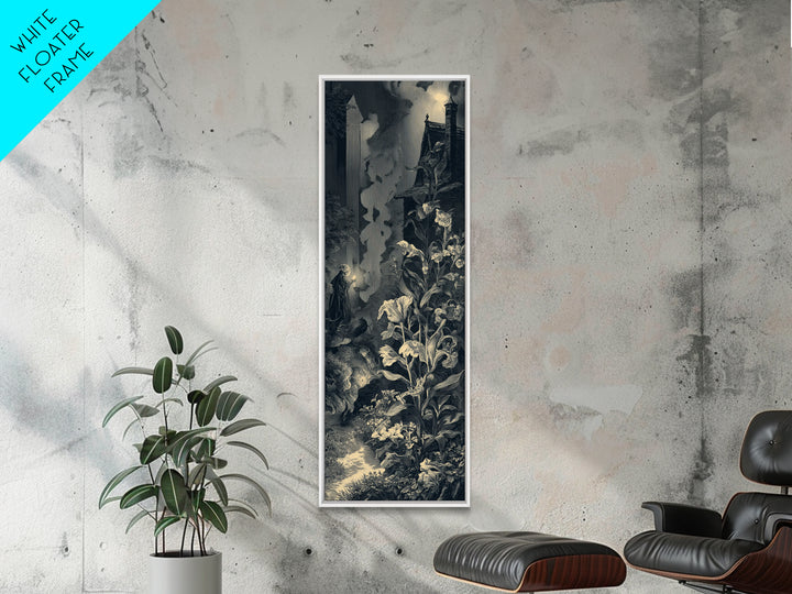 The Poison Garden, Gothic Engraving Art, Tall Narrow Wall Art, Dark Halloween Decor, Canvas Print, Halloween Wall Art