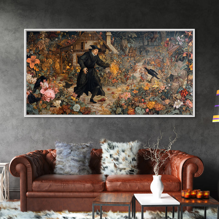 The Poison Garden, Northern Renaissance Horror, Wide Panoramic Art, Dark Fantasy Wall Art, Canvas Print, Halloween Wall Art