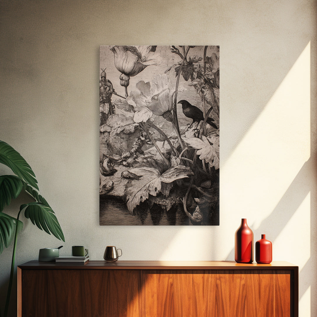 The Poison Garden, Renaissance Engraving Art, Vertical Wall Art, Dark Fantasy Wall Art, Canvas Print, Halloween Wall Art