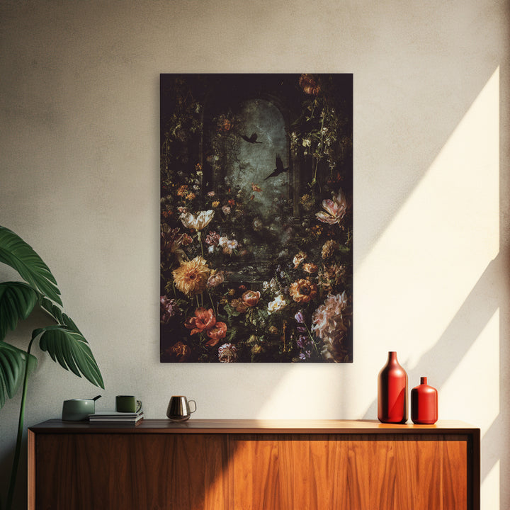 The Poison Garden, Dark Romantic Horror Art, Vertical Wall Art, Gothic Horror Wall Art, Framed Canvas Print, Halloween Wall Art