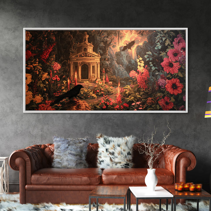 The Poison Garden, Apocalyptic Romantic Art, Wide Panoramic Art, Macabre Wall Art, Canvas Print, Halloween Wall Art, Halloween Decor