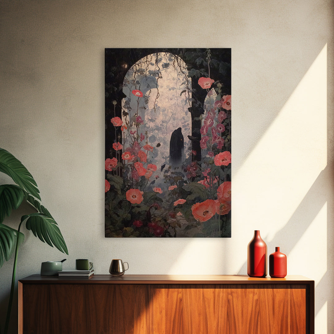 The Poison Garden, Symbolist Dream Art, Vertical Wall Art, Gothic Horror Wall Art, Framed Canvas Print, Halloween Wall Art