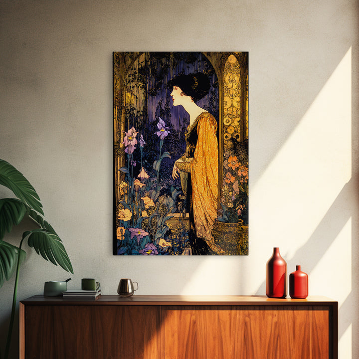The Poison Garden, Stained Glass Gothic Art, Vertical Wall Art, Macabre Wall Art, Framed Canvas Print, Halloween Wall Art
