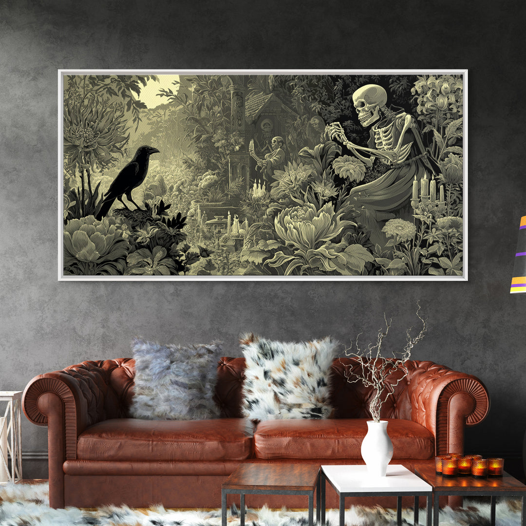 The Poison Garden, Macabre Folk Print Art, Wide Panoramic Art, Macabre Wall Art, Canvas Print, Halloween Wall Art