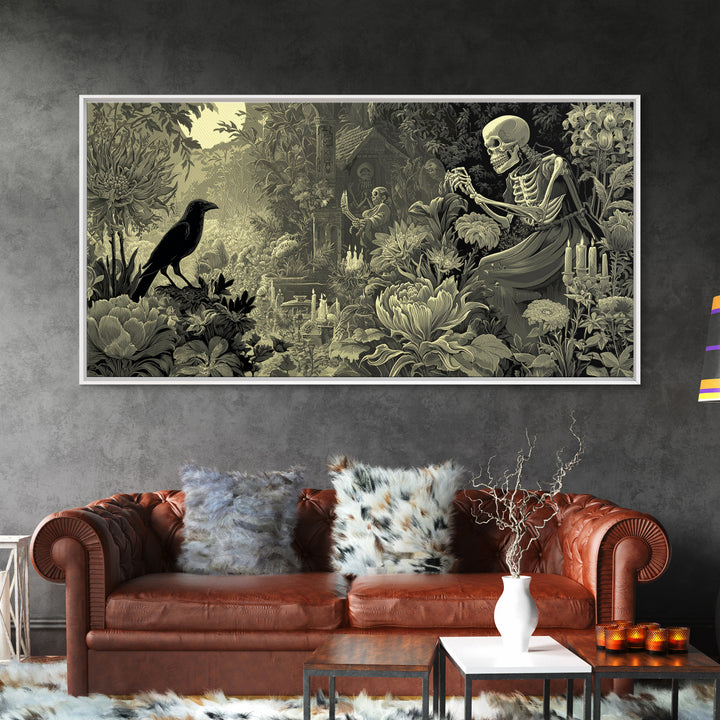 The Poison Garden, Macabre Folk Print Art, Wide Panoramic Art, Macabre Wall Art, Canvas Print, Halloween Wall Art