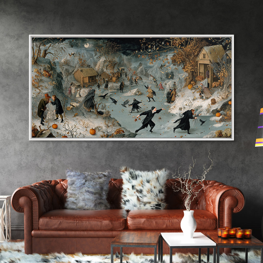 Frozen Halloween, Northern Renaissance Horror, Wide Panoramic Art, Macabre Wall Art, Canvas Print, Halloween Wall Art