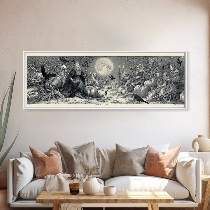 Frozen Halloween, Renaissance Engraving Art, Extra Wide Wall Art, Gothic Horror Wall Art, Canvas Print, Halloween Wall Art