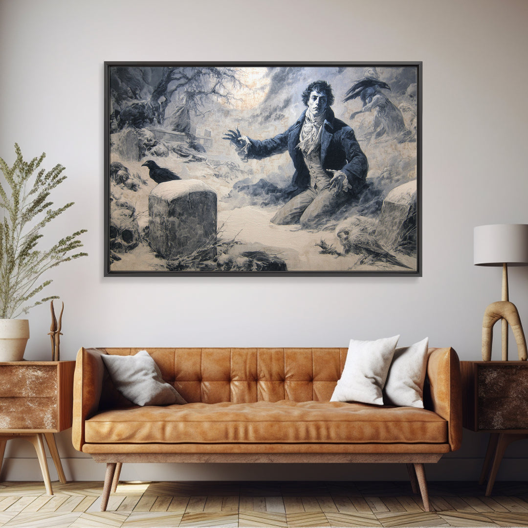 Frozen Halloween, Dark Romantic Horror Art, Landscape Wall Art, Dark Halloween Decor, Framed Canvas Print, Halloween Wall Art