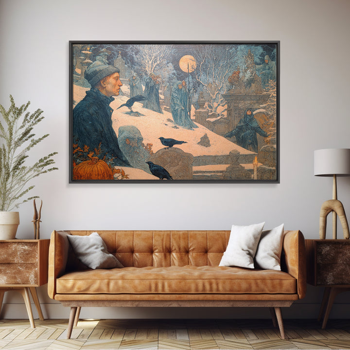 Frozen Halloween, Symbolist Death Art, Landscape Wall Art, Dark Fantasy Wall Art, Framed Canvas Print, Halloween Wall Art