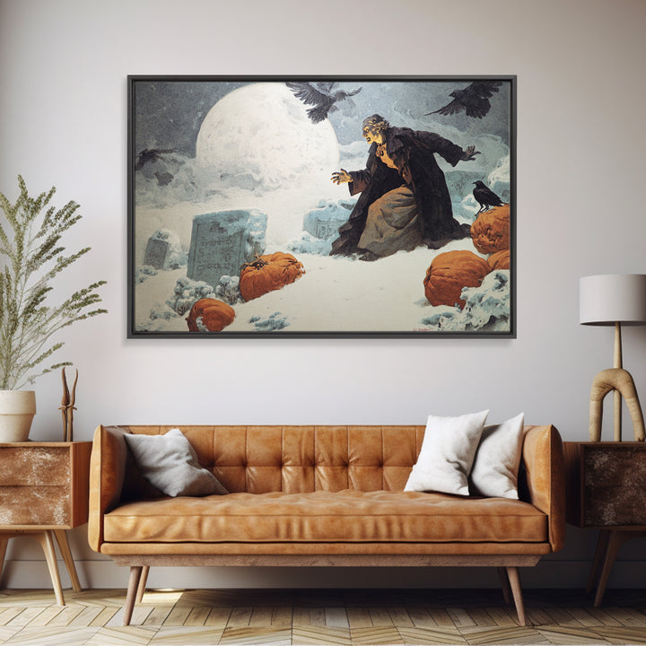 Frozen Halloween, Symbolist Etching Art, Landscape Wall Art, Dark Fantasy Wall Art, Framed Canvas Print, Halloween Wall Art
