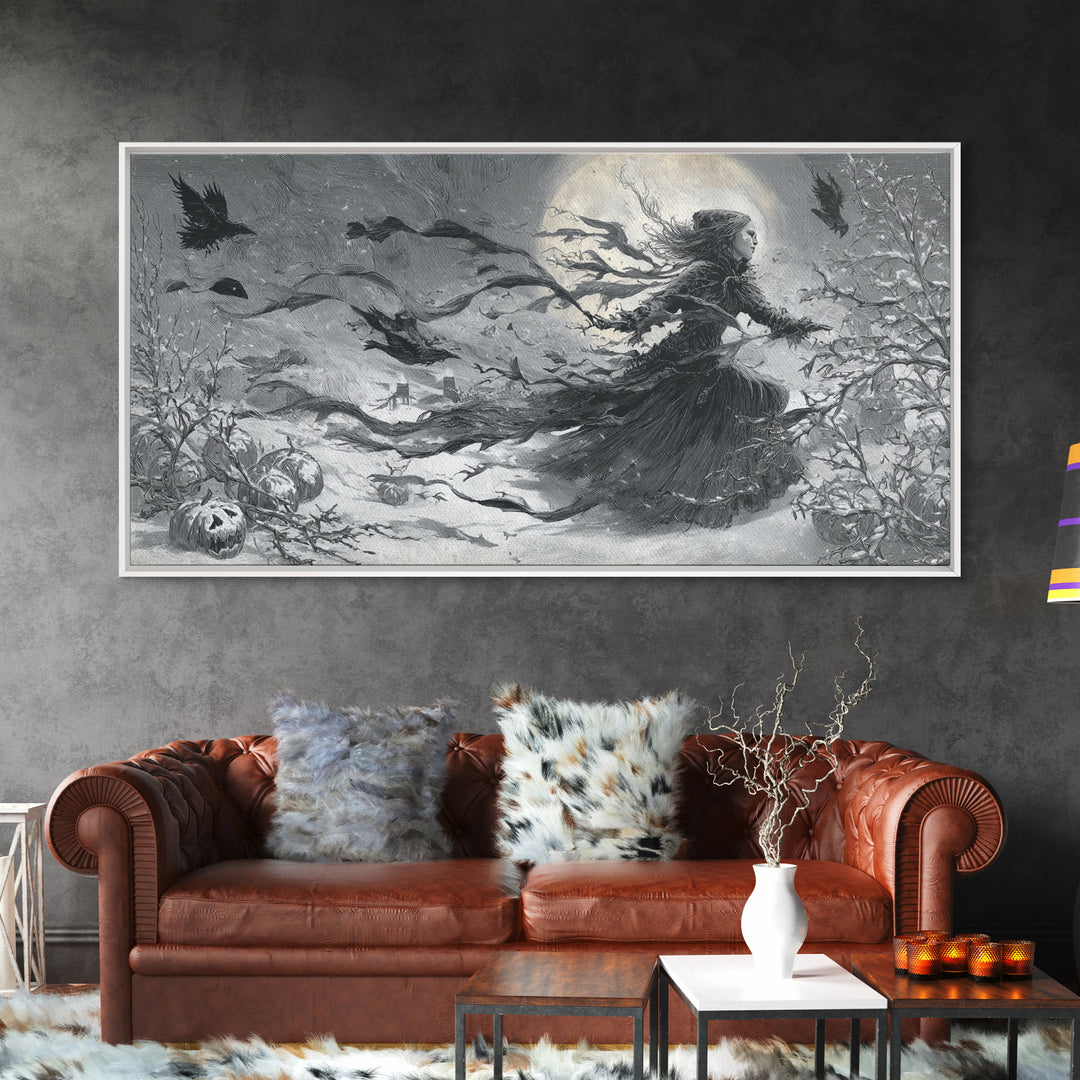 Frozen Halloween, Expressionist Nightmare Art, Wide Panoramic Art, Macabre Wall Art, Framed Canvas Print, Halloween Wall Art