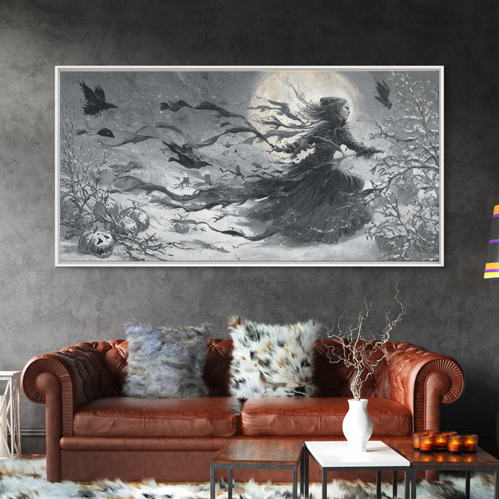 Frozen Halloween, Expressionist Nightmare Art, Wide Panoramic Art, Macabre Wall Art, Framed Canvas Print, Halloween Wall Art